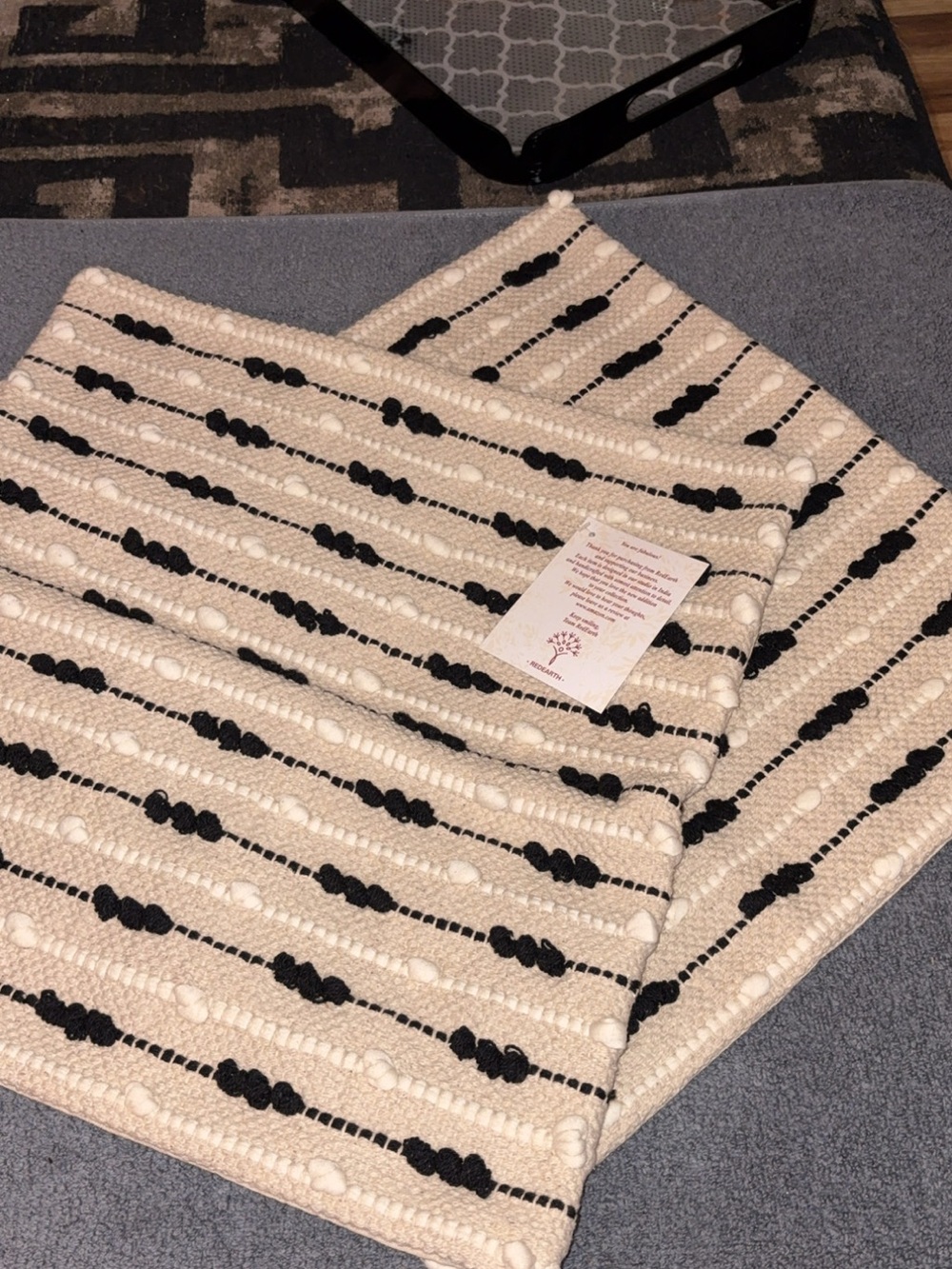 Earth Cream and Black Striped Textured Accent Pillow Cover Set